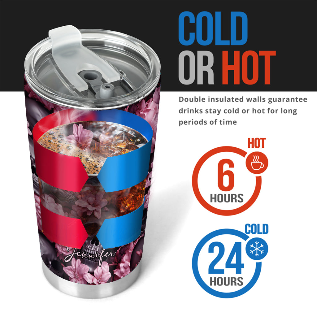 Pink Flowers Black Skulls - Personalized Skull Tumbler