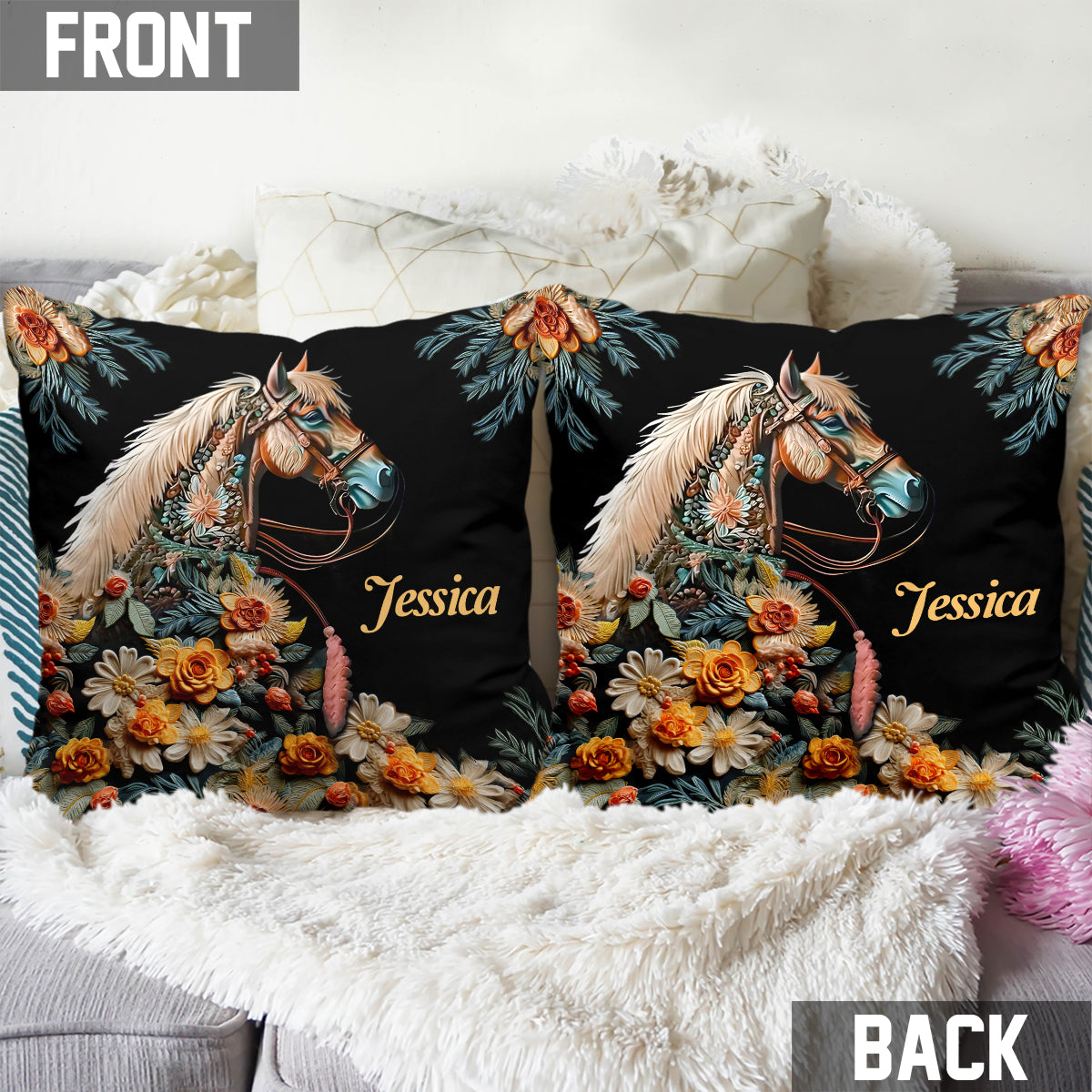 Coussin décoratif personnalisé « Amoureux des chevaux »