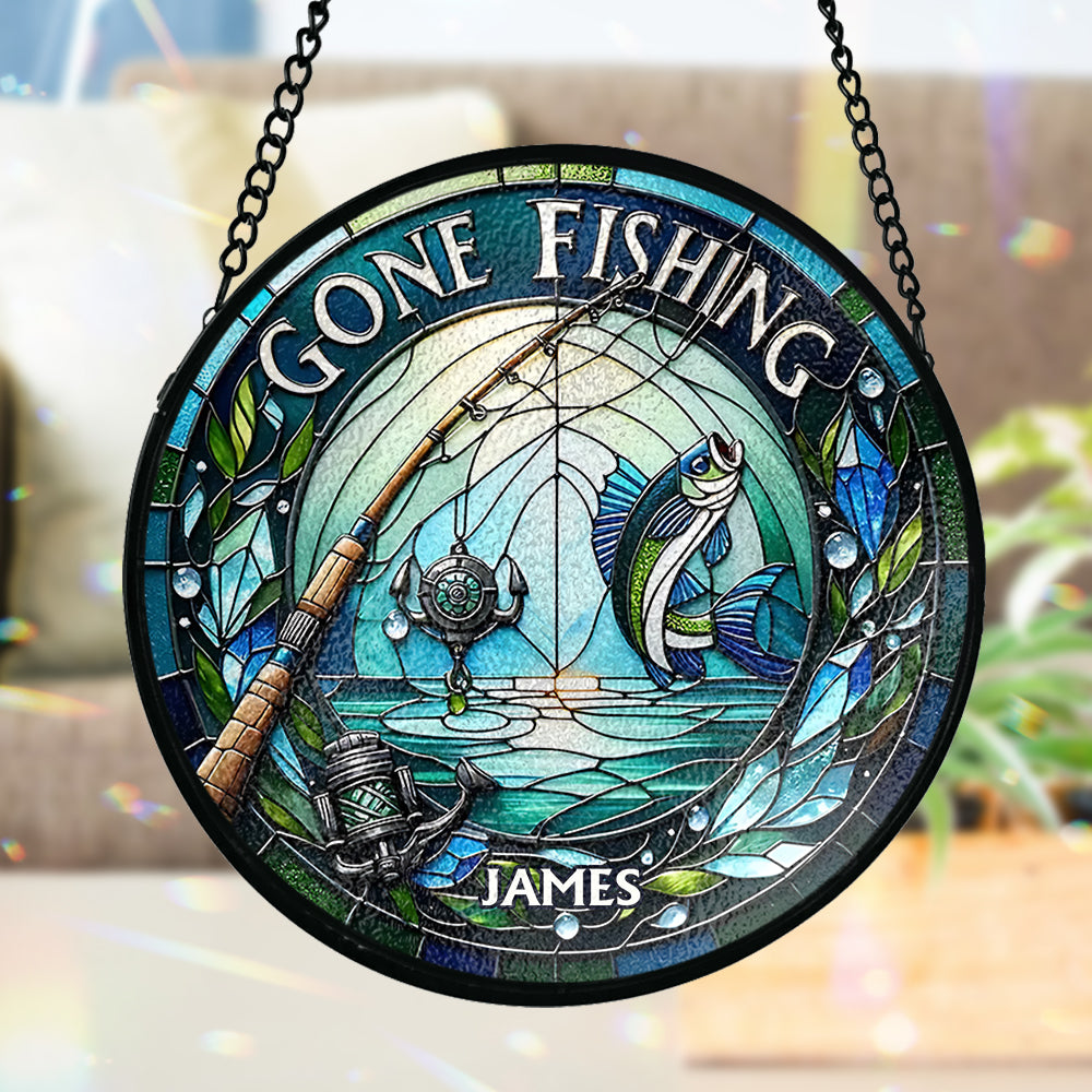 À la pêche - Attrape-soleil personnalisé en vitrail sur le thème de la pêche