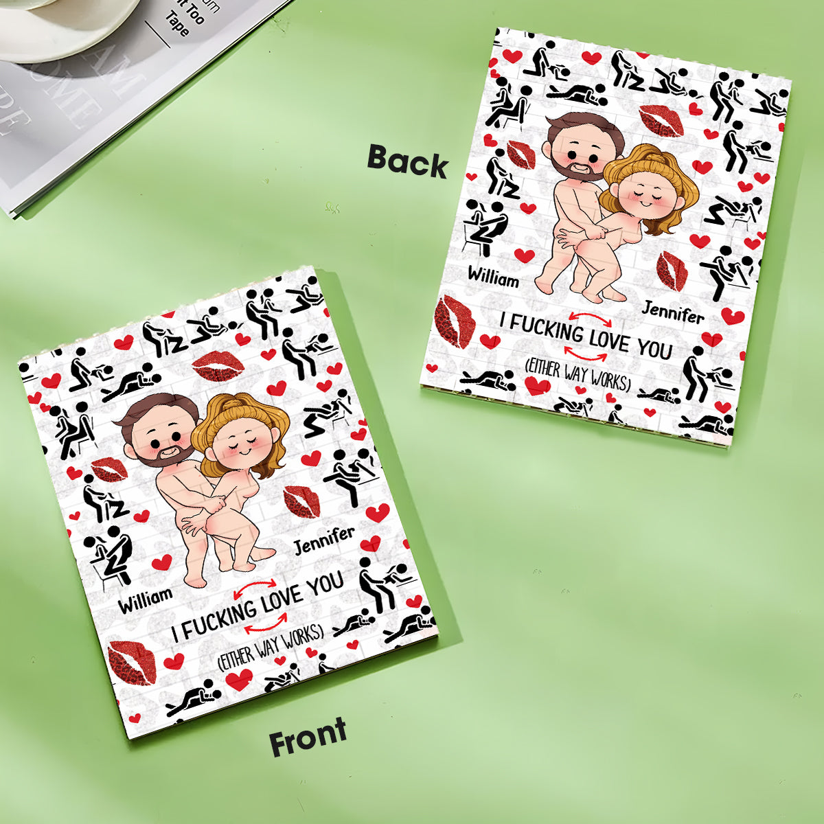 Je t'aime - Blocs de construction rectangulaires verticaux personnalisés pour couples, imprimés des deux côtés