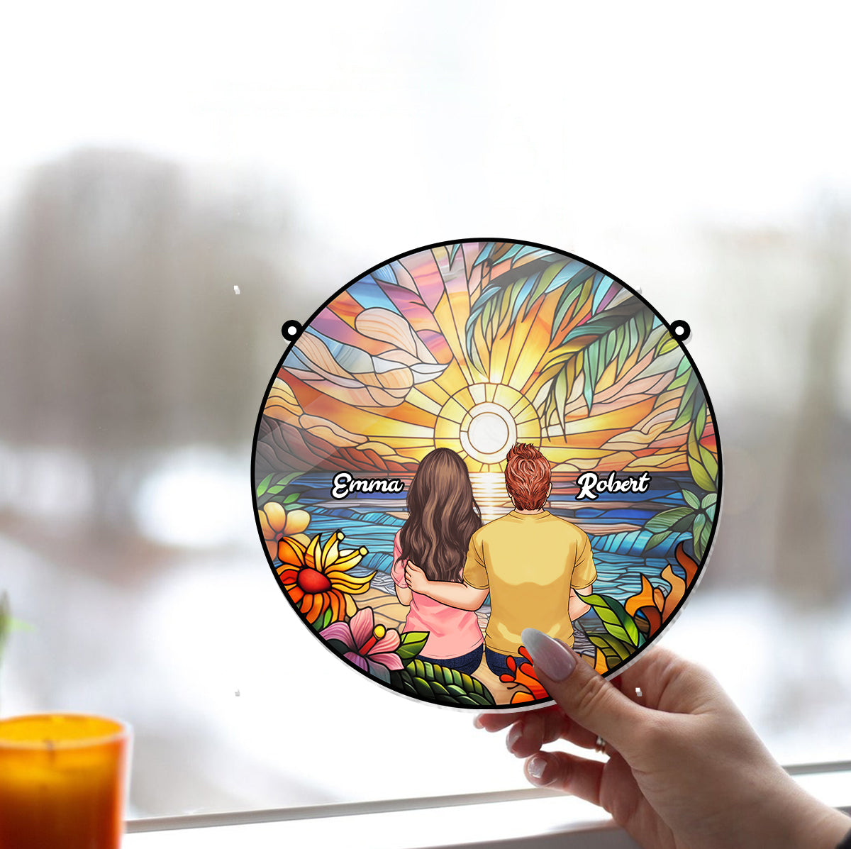 Je t'aime - Ornement attrape-soleil personnalisé pour couple à suspendre à la fenêtre 