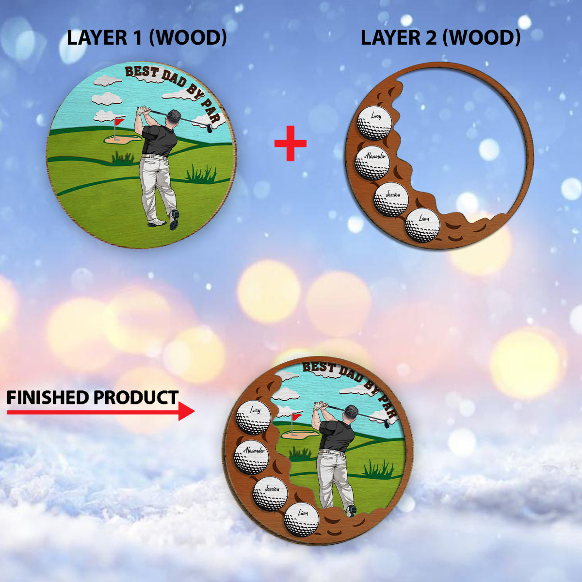 Meilleur papa par Par - Plaque en bois personnalisée à 2 couches « Papa »