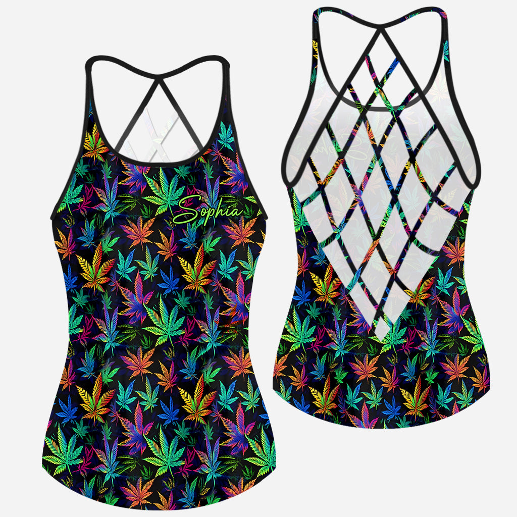 It's 420 somewhere Colorful Marijuana - Personalized Weed Cross Tank Top
