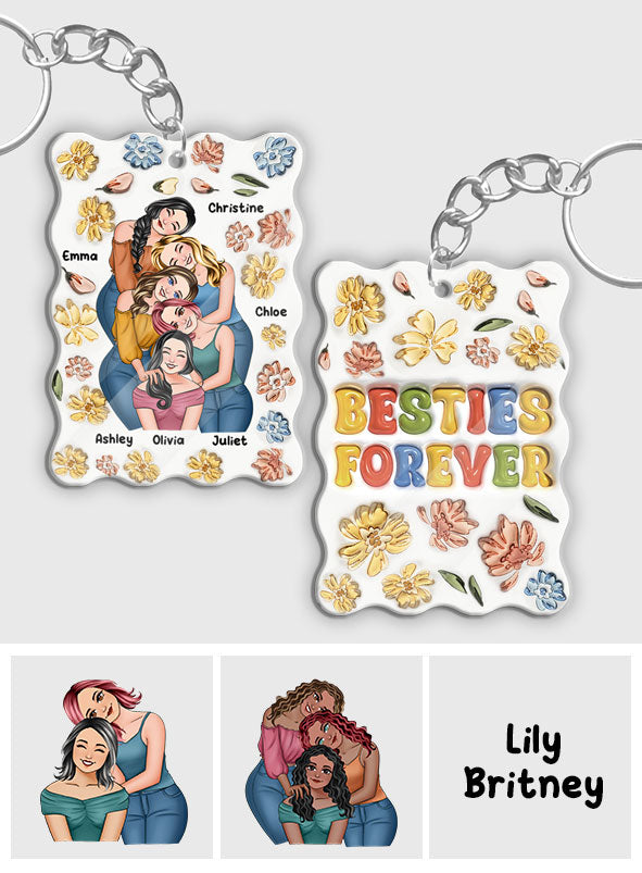Porte-clés personnalisé « Meilleures amies pour toujours » style floral - Porte-clés personnalisé « Meilleures amies pour toujours »