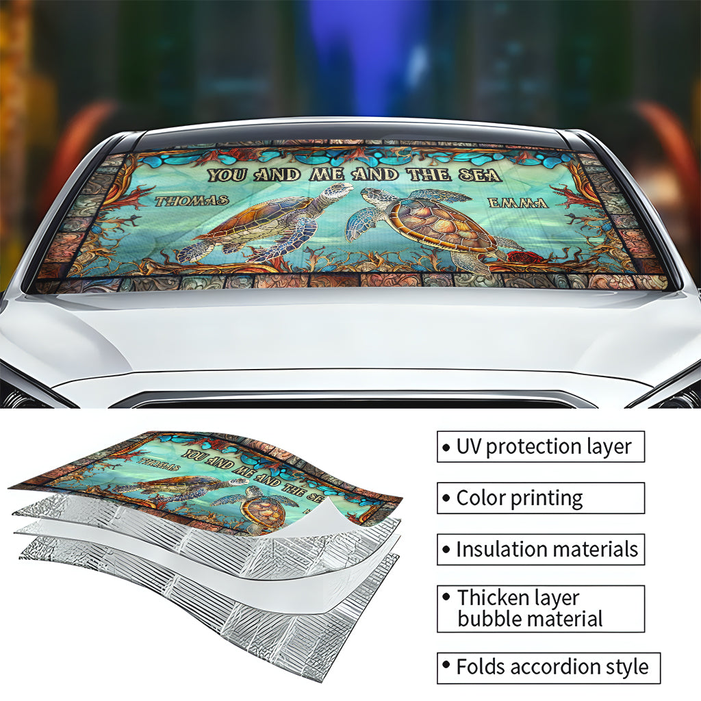 Toi, moi et la mer - Pare-soleil de voiture personnalisé en forme de tortue