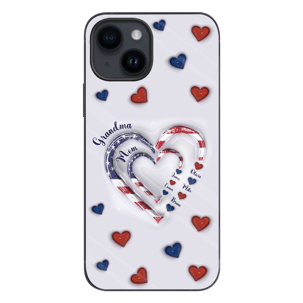 Coque de téléphone personnalisée « Cœurs de grand-mère » pour le 4 juillet
