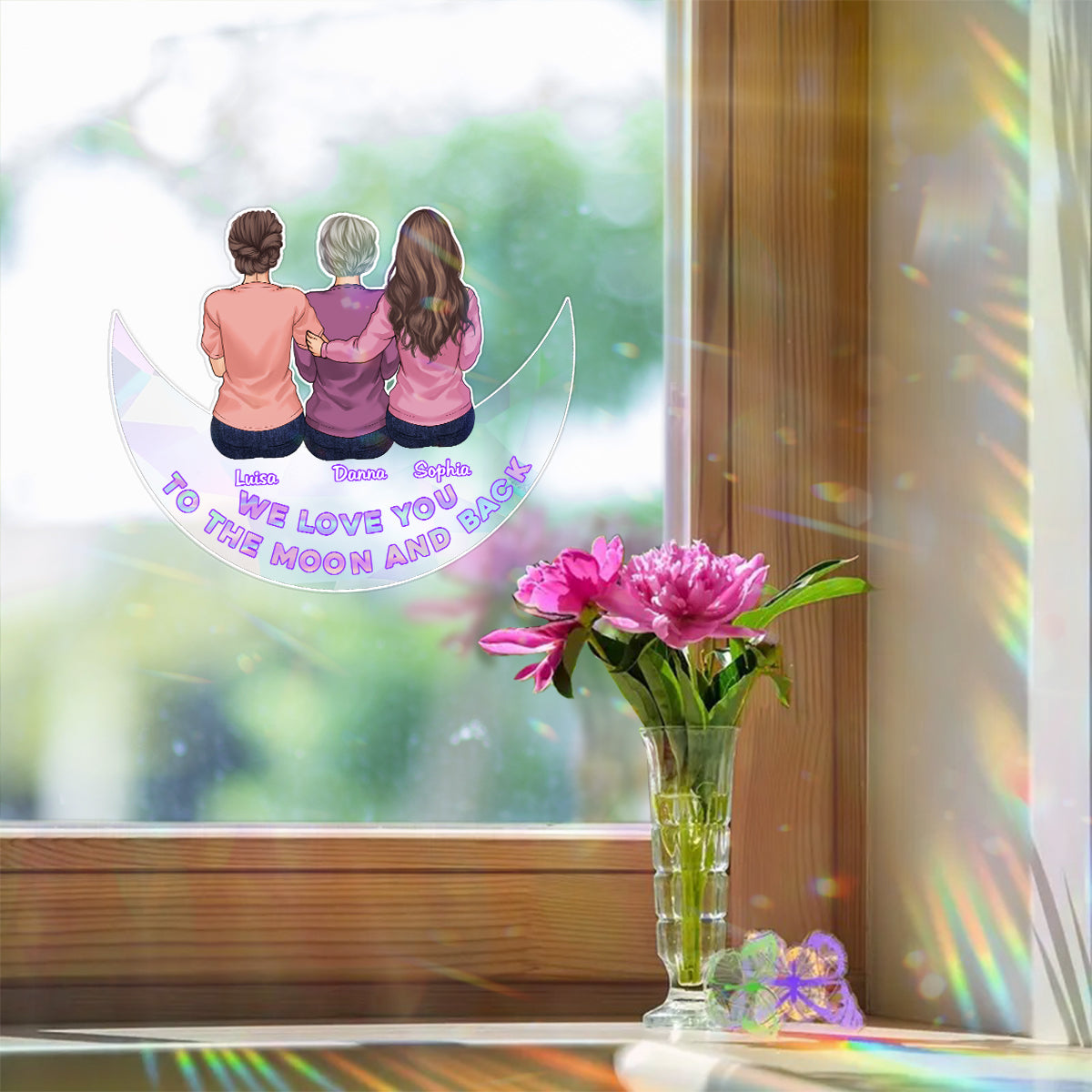 Je t'aime jusqu'à la lune et retour - Autocollant attrape-soleil personnalisé pour maman