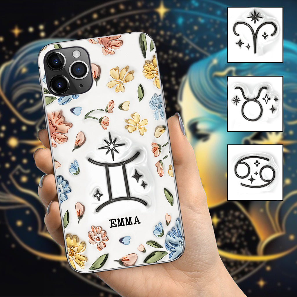 Coque de téléphone personnalisée avec signe du zodiaque et motif floral