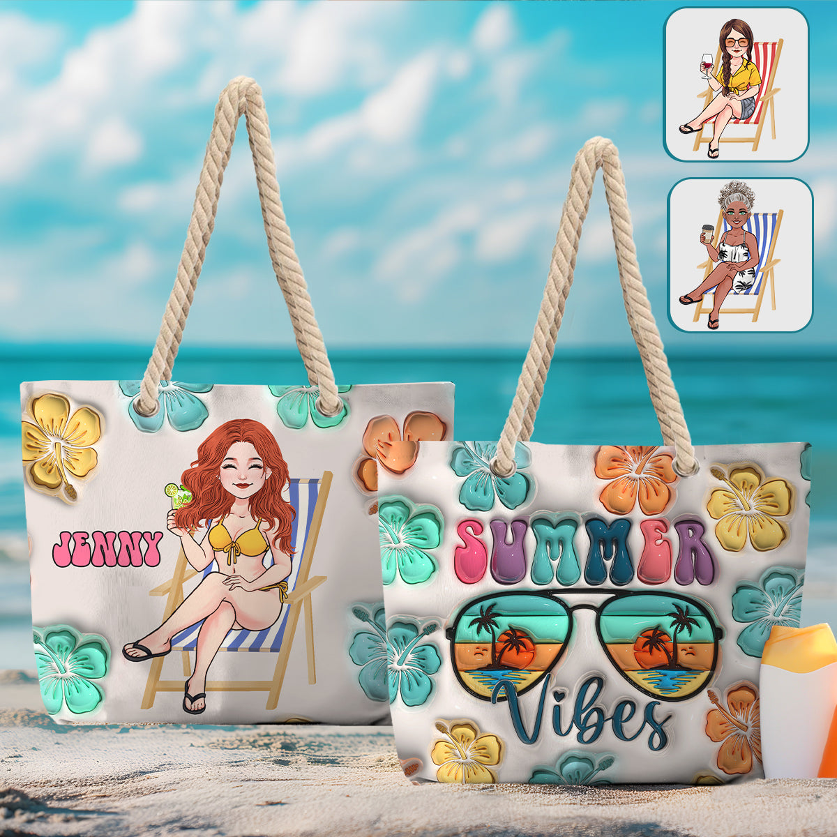 Ambiance estivale - Sac de plage personnalisé pour amoureux de la mer