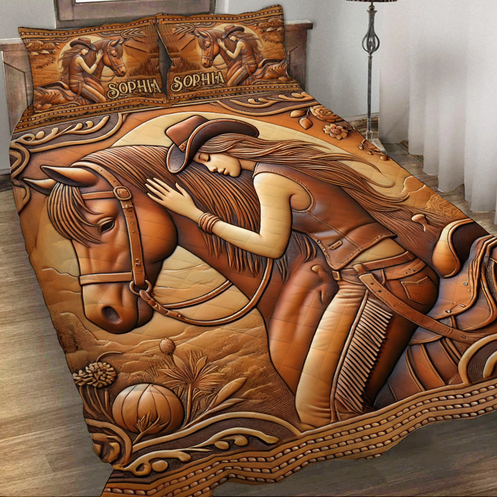 Une fille et son cheval - Ensemble de courtepointe personnalisé sur le thème des chevaux