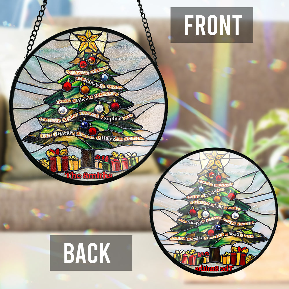Joyeux Noël - Attrape-soleil familial personnalisé en vitrail