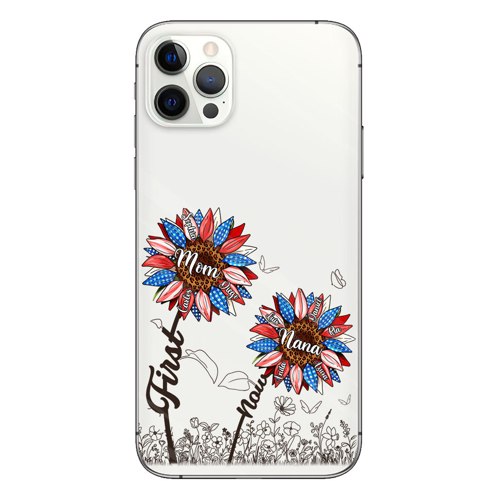 Première maman, maintenant grand-mère - Version Tournesol - Coque de téléphone transparente personnalisée pour grand-mère
