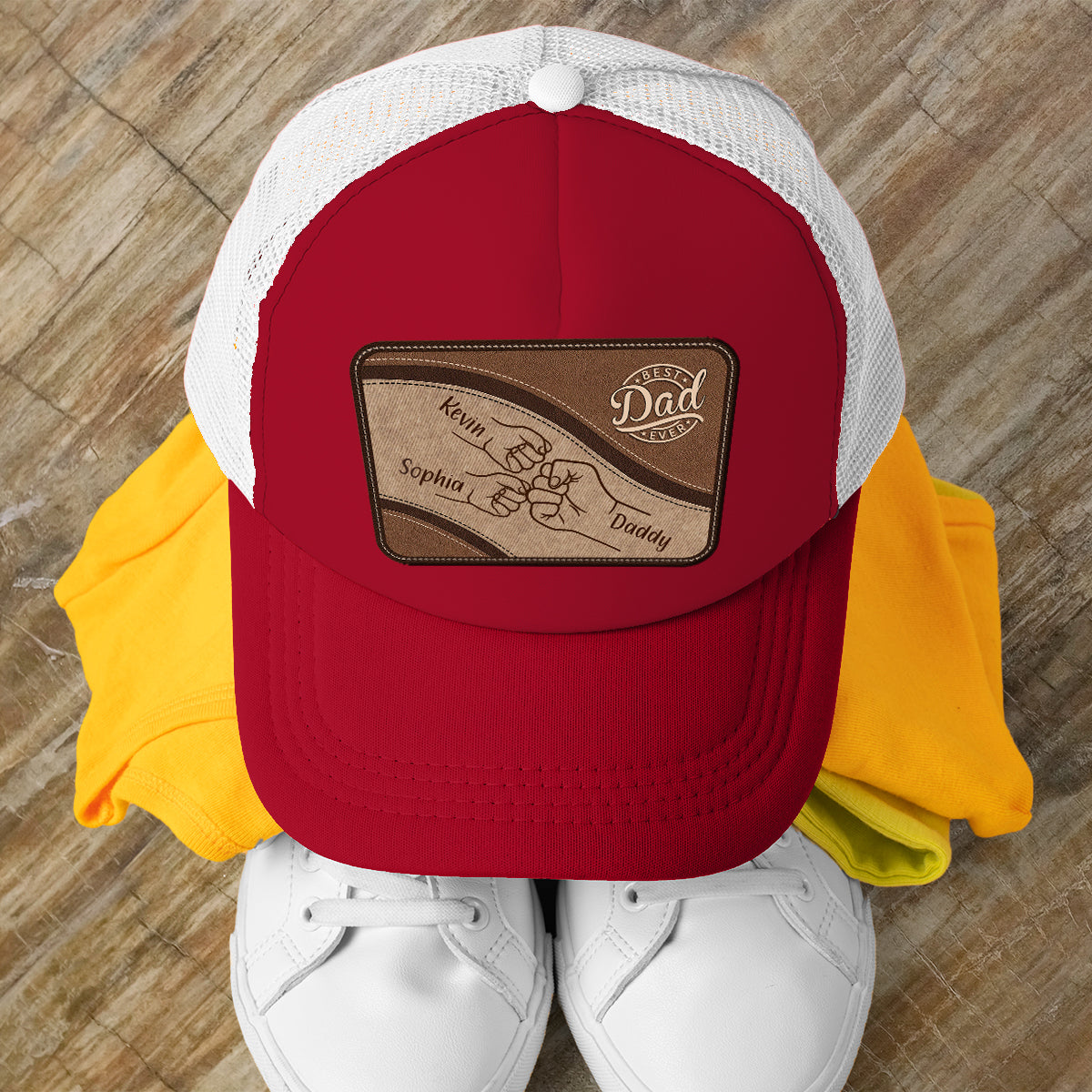 Meilleur papa du monde - Chapeau en cuir personnalisé avec écusson « Papa »