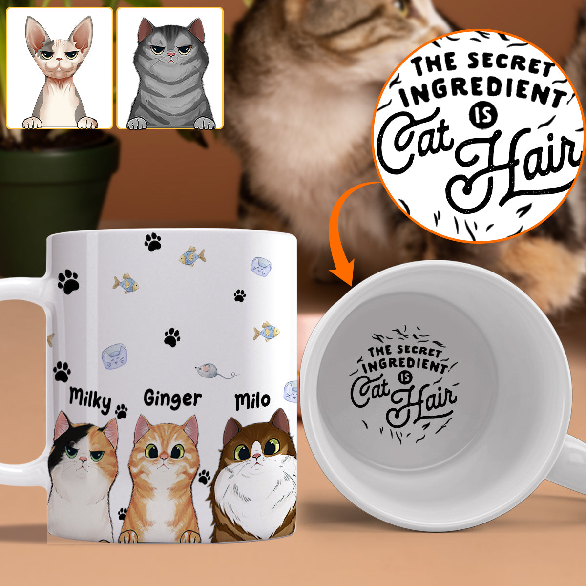 Mug personnalisé avec message caché « L'ingrédient secret » - Chat
