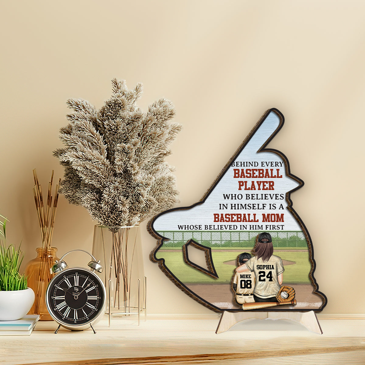 Maman/Papa ​​de baseball - Plaque en bois personnalisée à 2 couches
