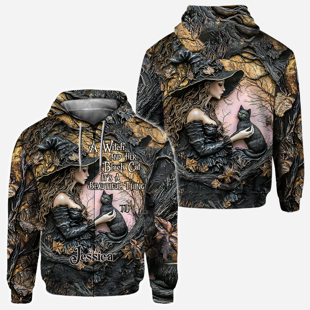 Une sorcière et son chat noir : c'est magnifique ! - T-shirt personnalisé « Sorcière »