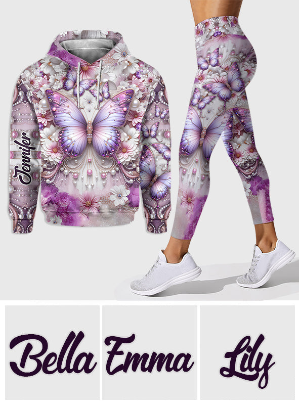 Papillons violets - Sweat à capuche et legging personnalisés papillons