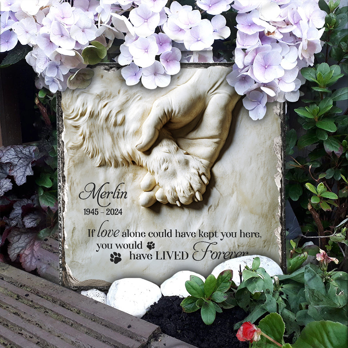 Je tiens ta patte dans ma main - Pierre carrée personnalisée pour chien