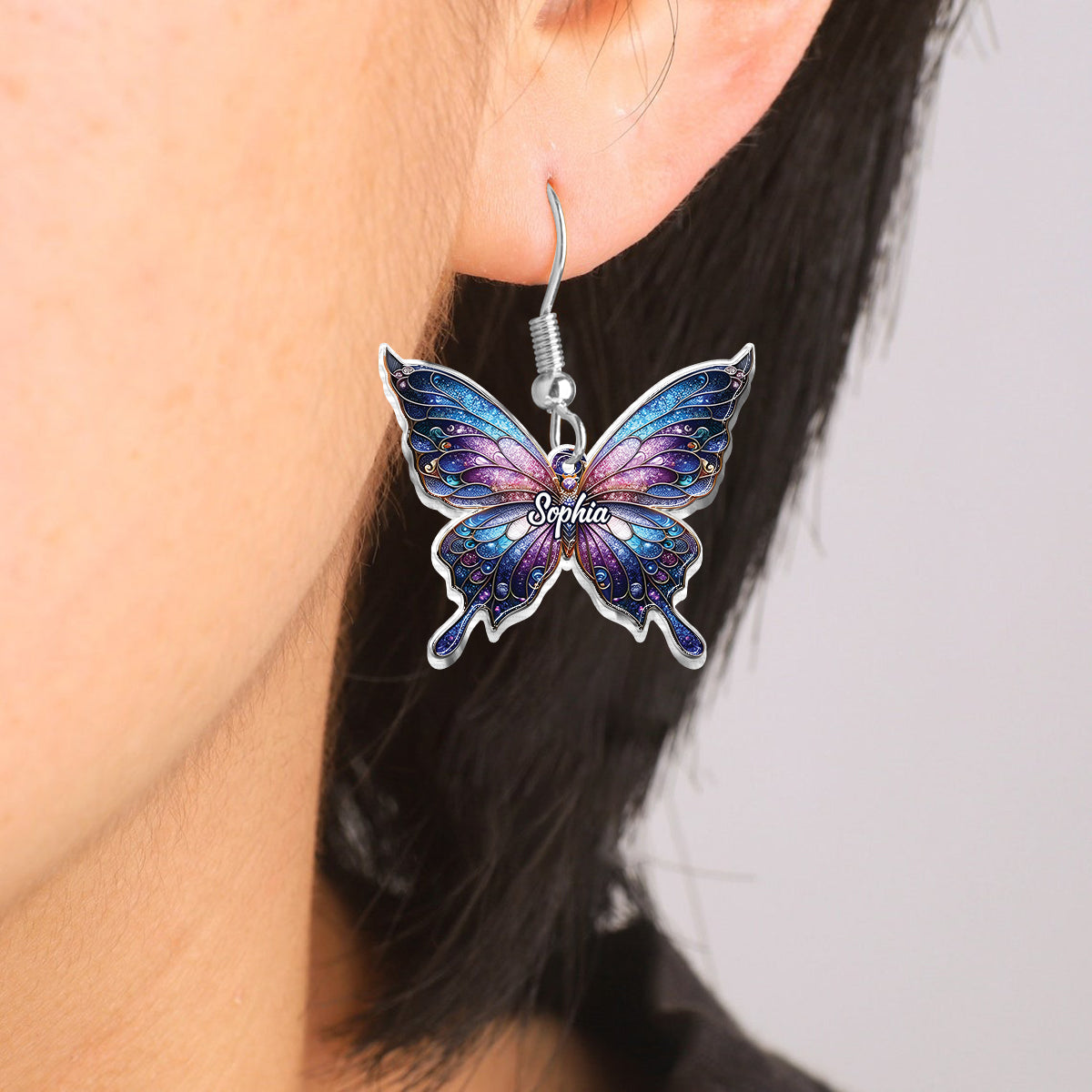 Superbes boucles d'oreilles papillon personnalisées violettes