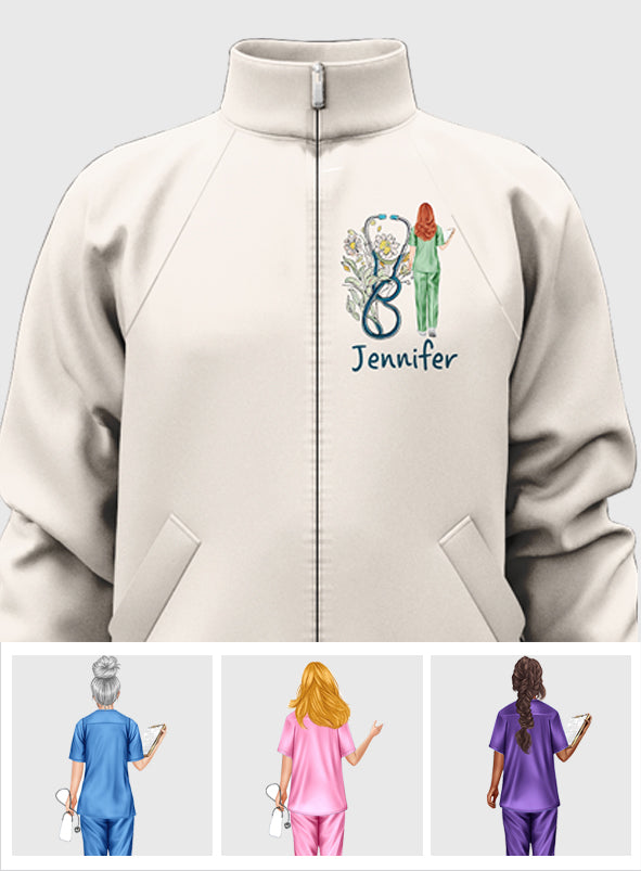 Stéthoscope floral Nurse Life - Veste zippée personnalisée pour infirmière