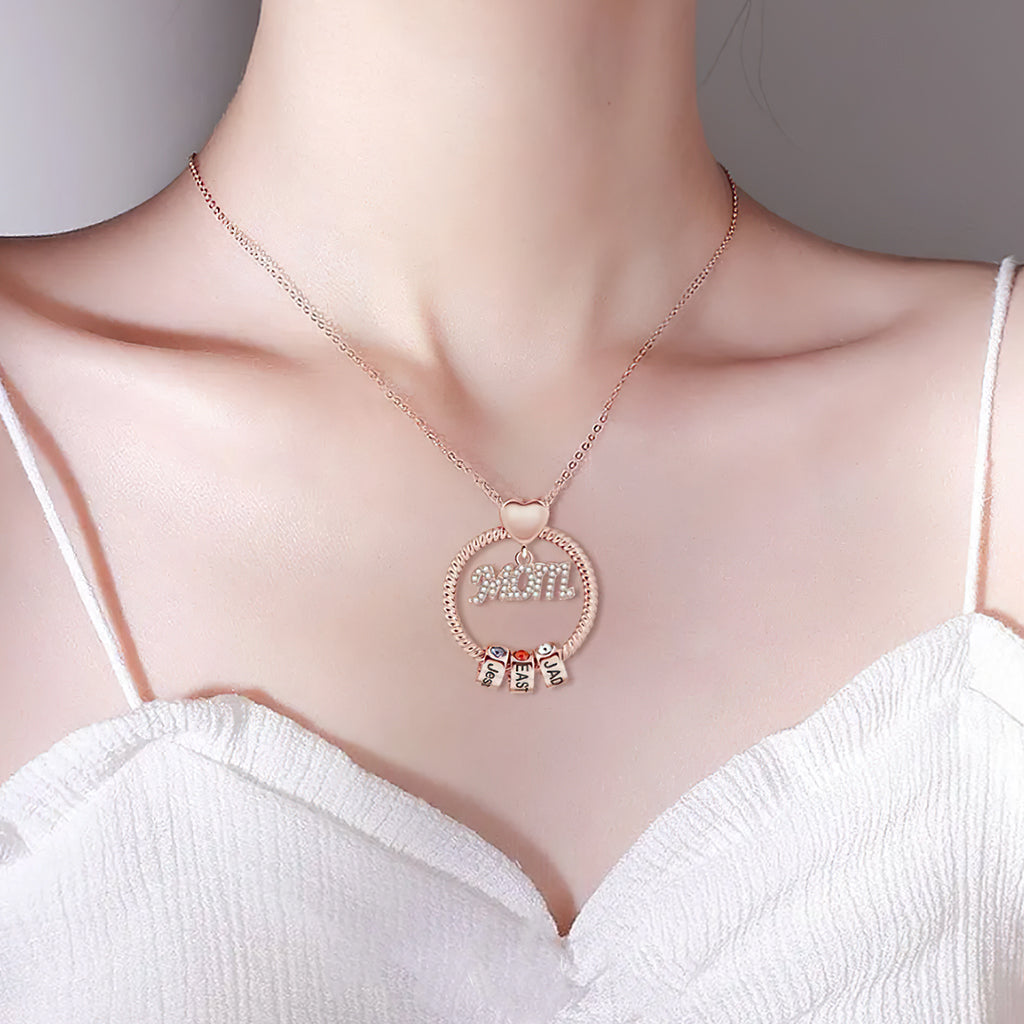 Collier pendentif rond avec breloques pour maman - Collier pendentif rond personnalisé pour maman avec breloques