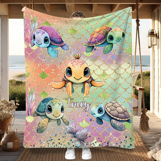 Adorables tortues - Couverture personnalisée en forme de tortue