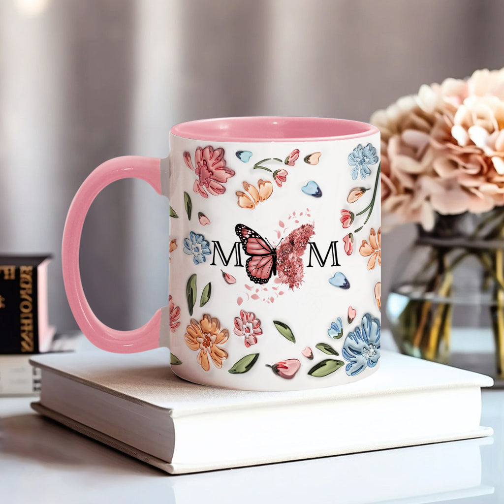Mug personnalisé « Papillon pastel à fleurs » pour maman