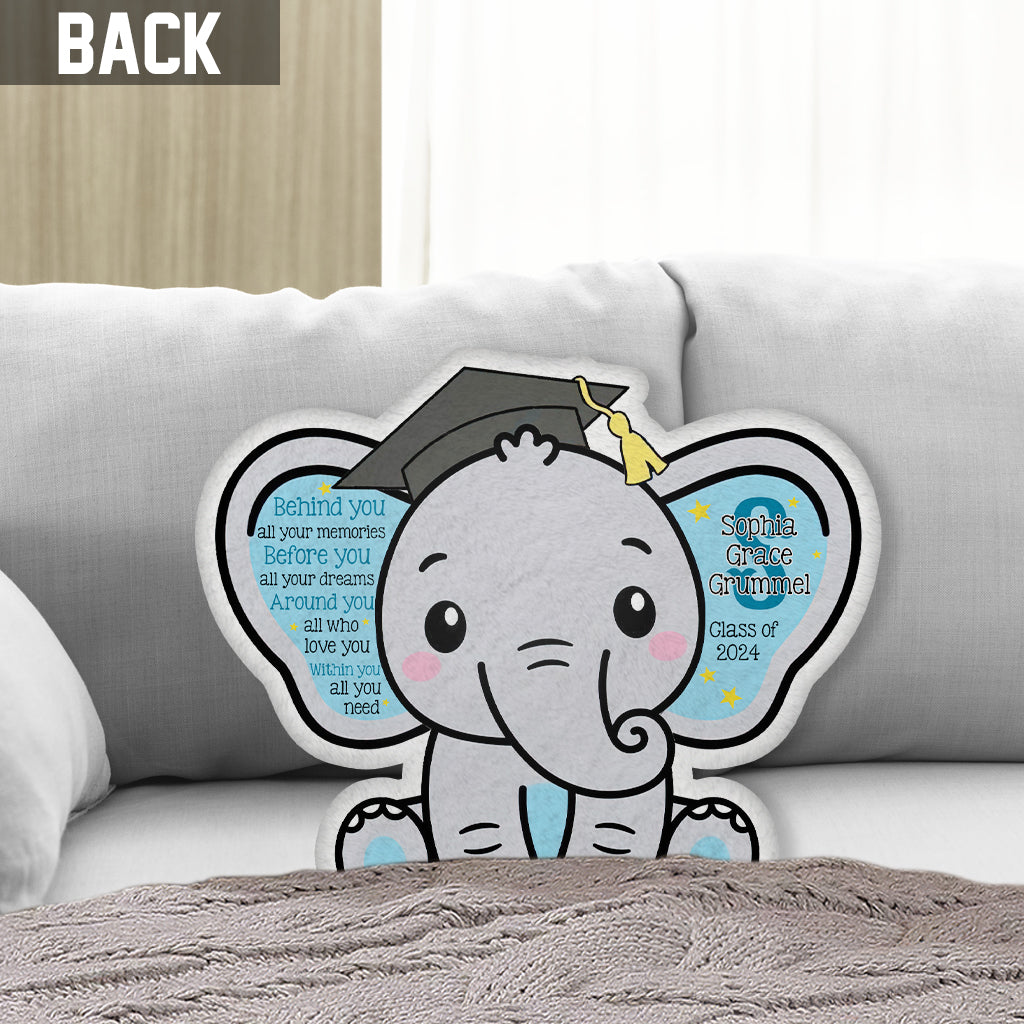 Coussin personnalisé en forme d'éléphant pour célébrer votre remise de diplômes - Souvenirs de votre réussite