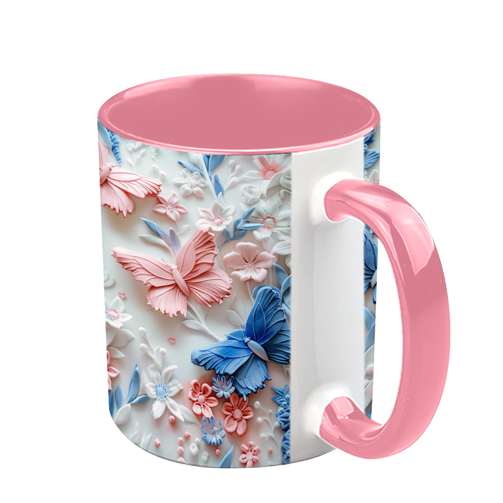 Mug personnalisé à motif papillons roses et bleus
