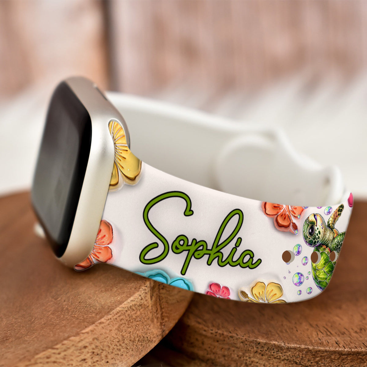 Ambiance estivale pour les amoureux des tortues - Bracelet Apple Watch personnalisé en forme de tortue