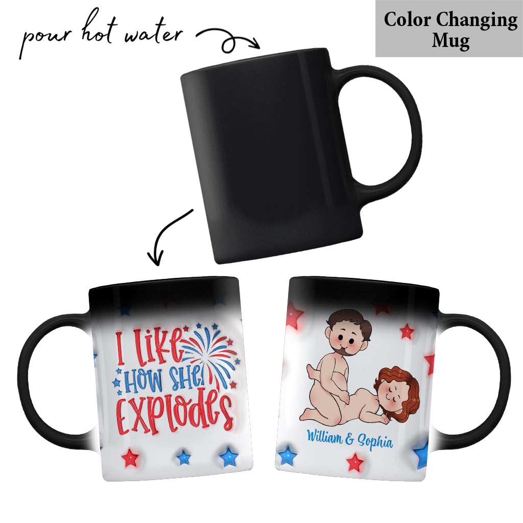 I Like How He Bangs I Like How She Explodes 4th July - Personalized Couple Mug