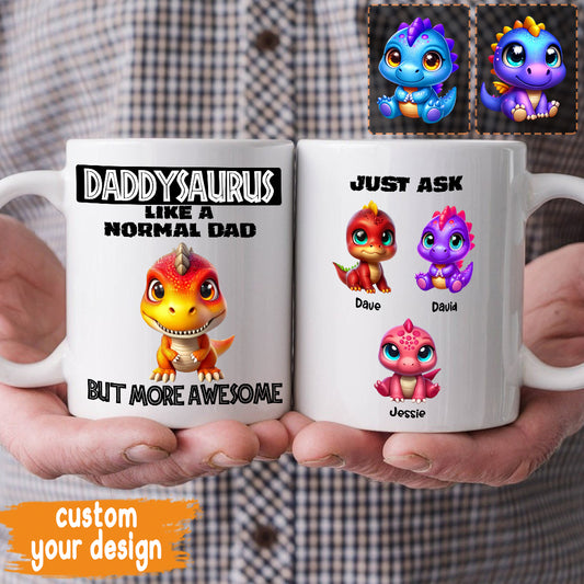 Mug personnalisé pour papa « Papa-Papa-Papa » en 3D avec dinosaures Grand-Papa-Papa –