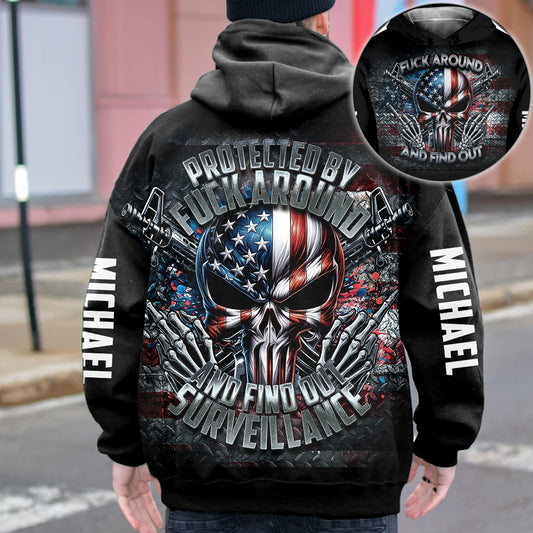 Protected by Fck Around and Find out Surveillance - Personalized Skull All Over Shirt
