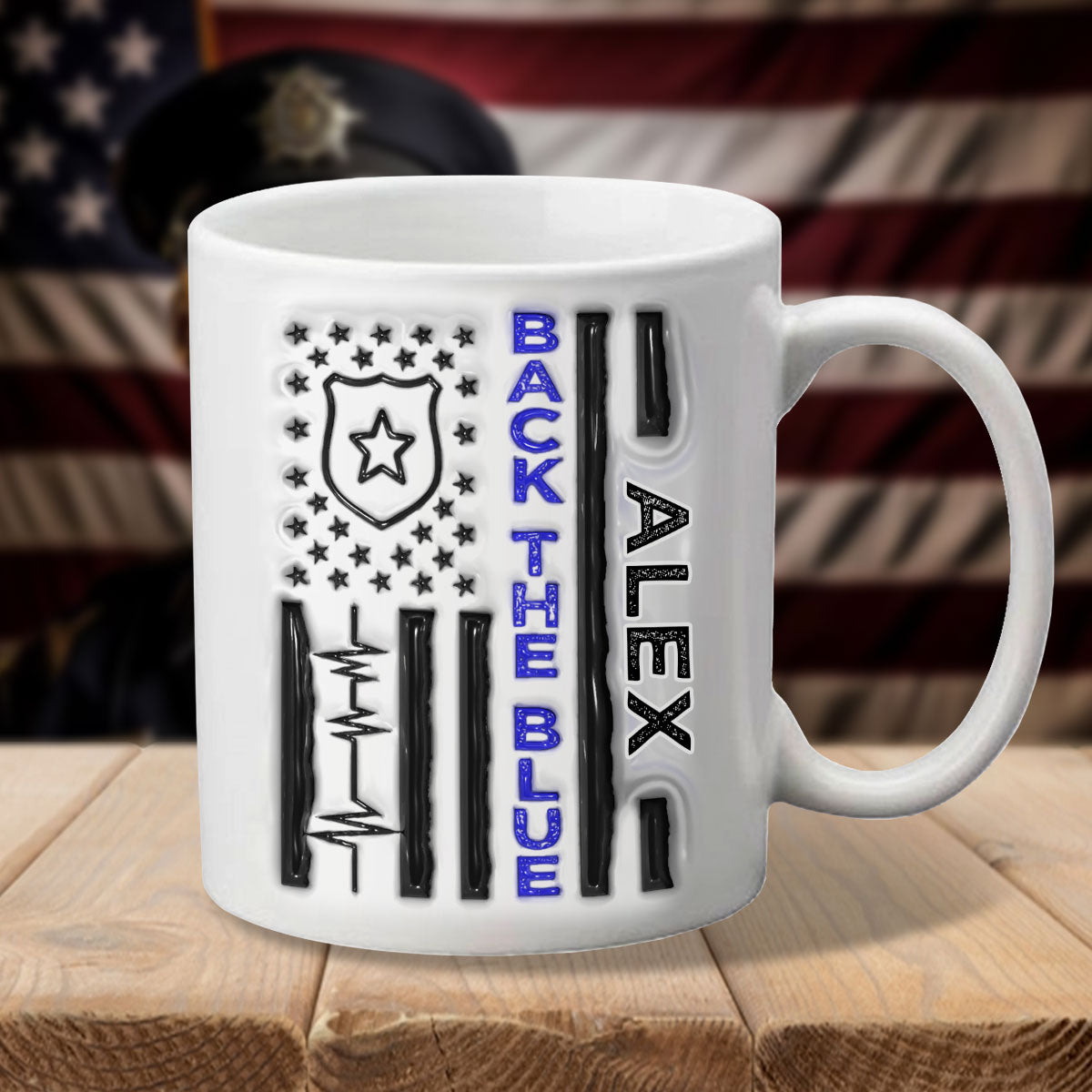 Mug personnalisé « Soutien aux forces de l'ordre » pour le 4 juillet - Fête nationale américaine