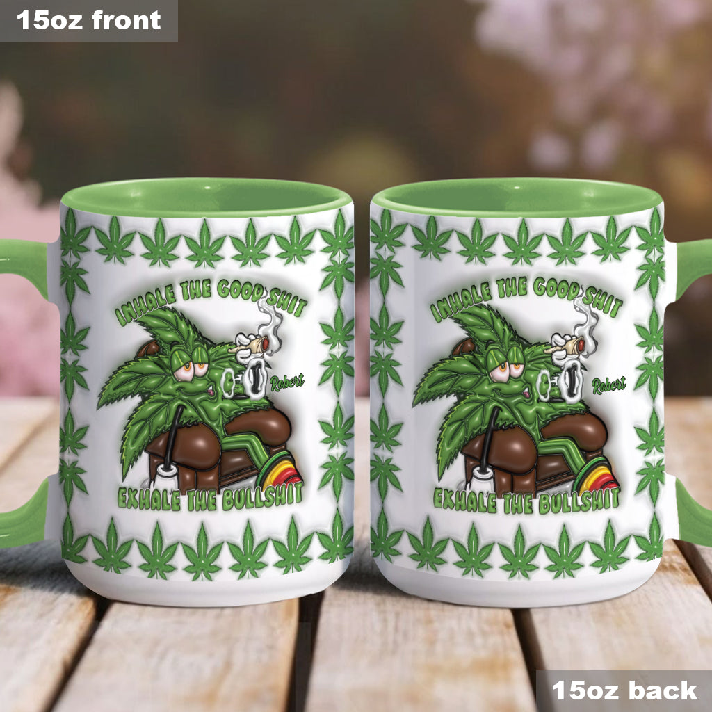 Inspirez les bonnes choses, expirez les conneries - Mug personnalisé à thème cannabis