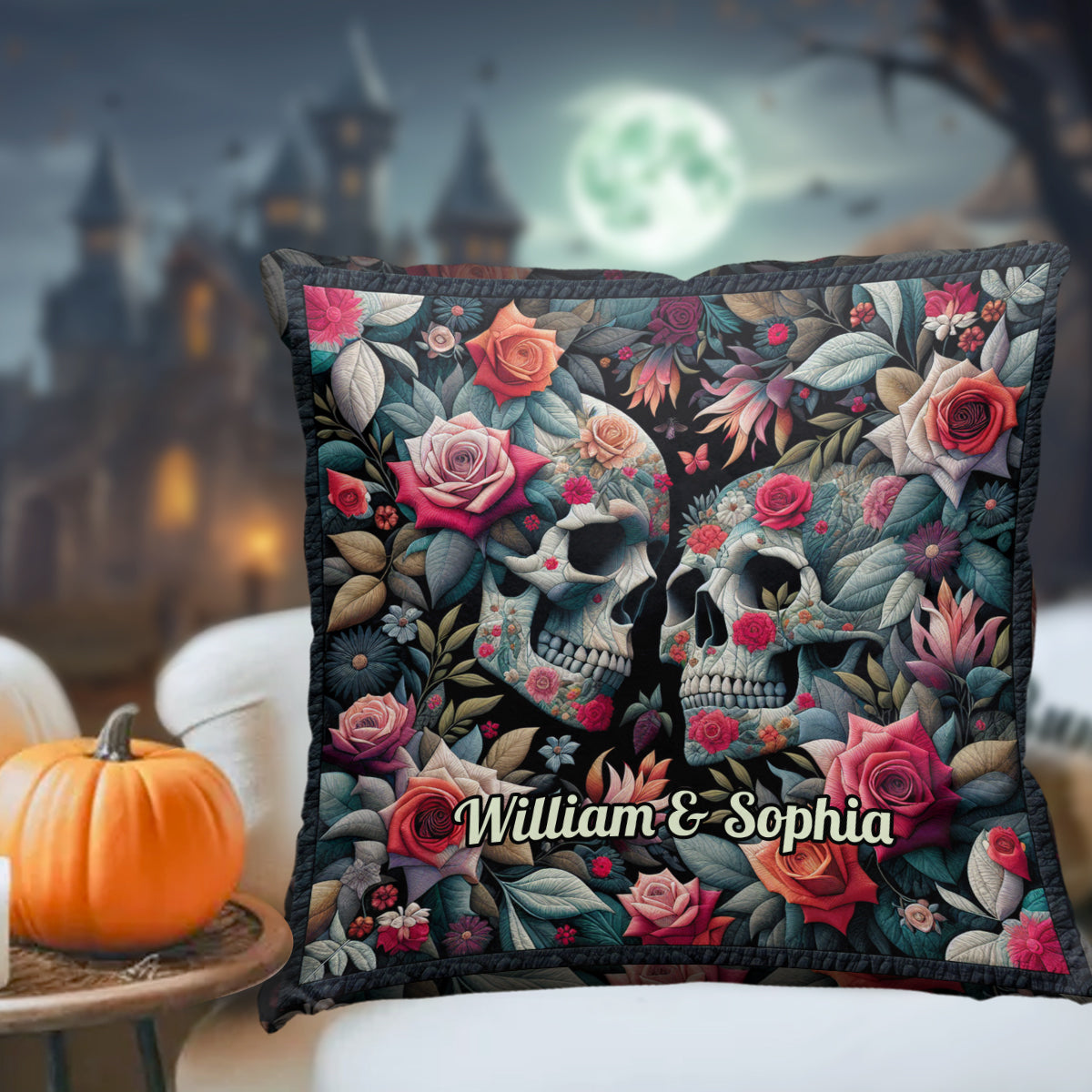 Jusqu'à ce que la mort nous sépare - Coussin décoratif personnalisé en forme de crâne