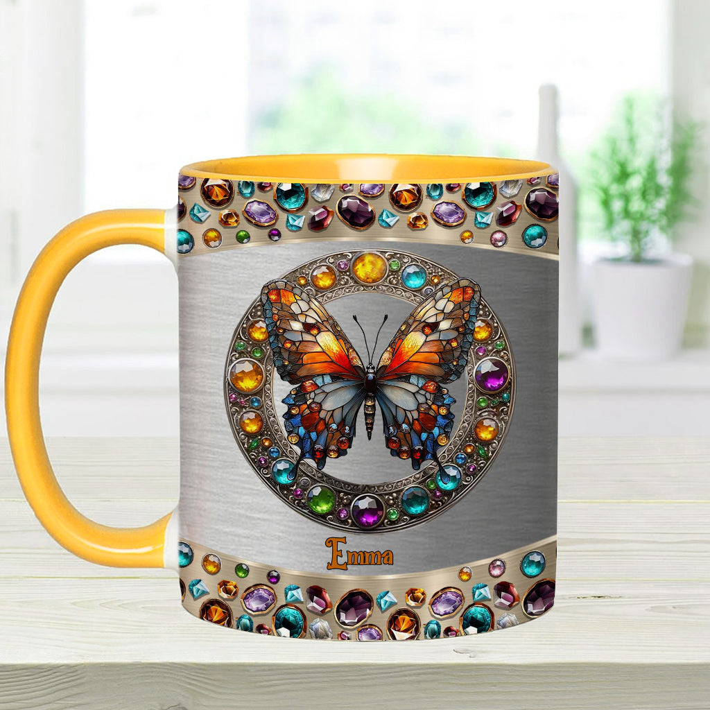 Mug personnalisé « Beauté du vitrail » avec motif papillon