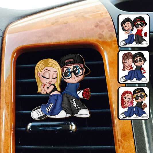 Couple chicano Y2K - Clip de pare-soleil personnalisé en forme de couple