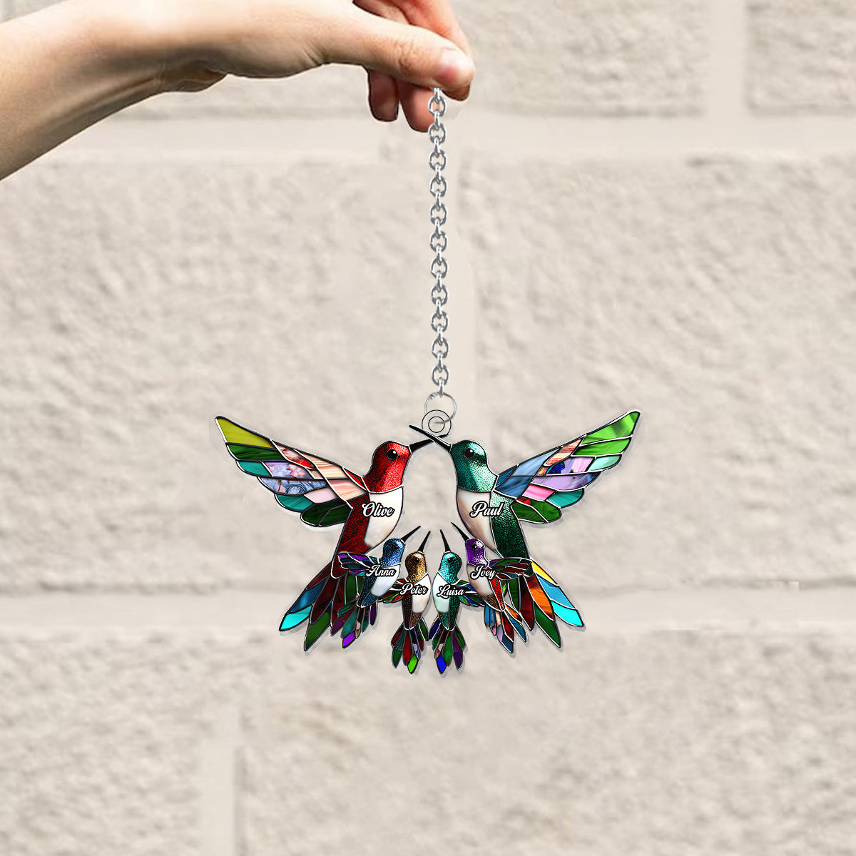 Family Members Hummingbirds - Personalized Family Window Hanging Suncatcher Ornament