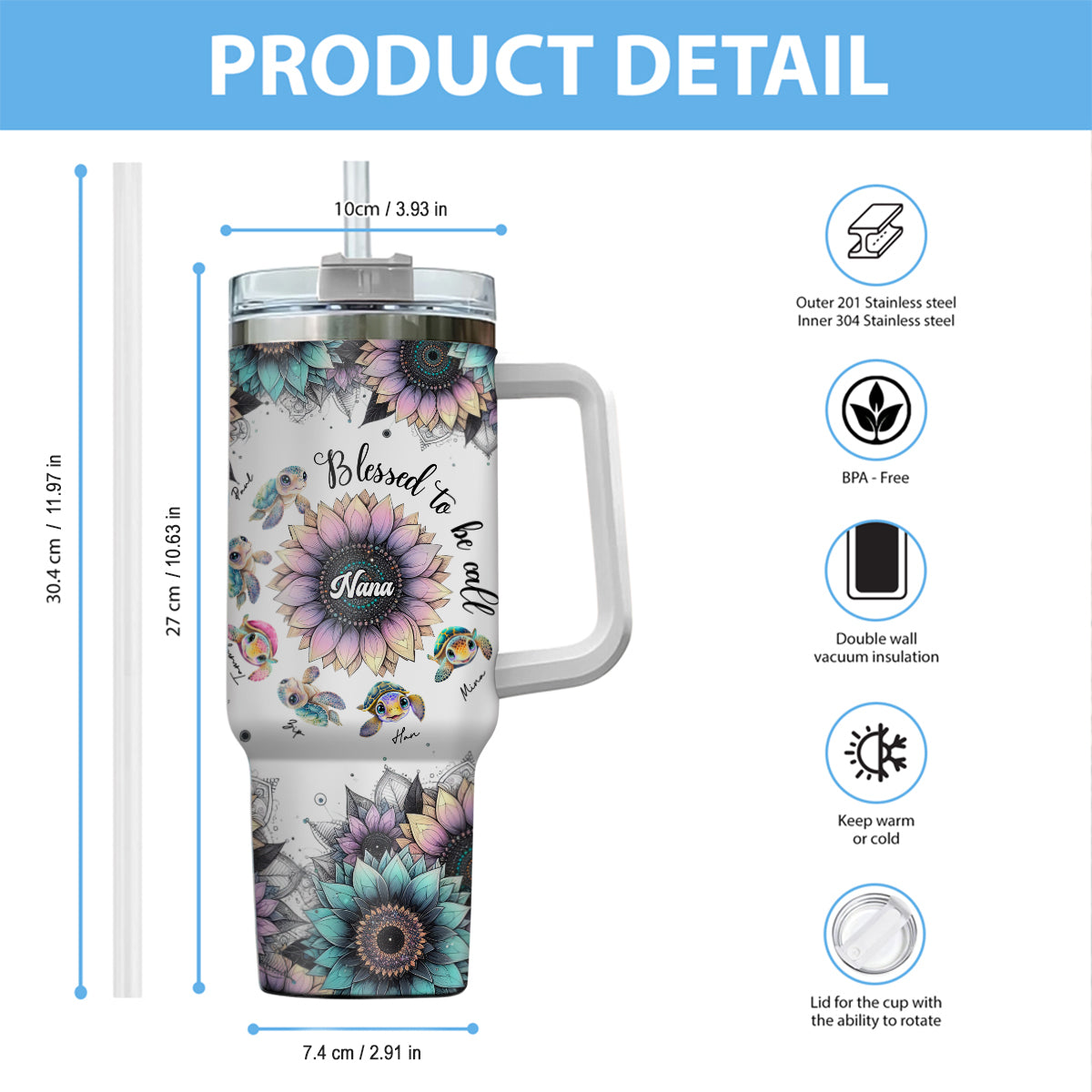 Première maman, maintenant grand-mère - Gobelet isotherme personnalisé avec anse