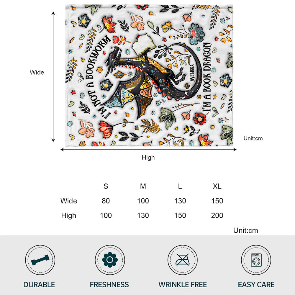 I'm Not A Book Worm I'm A Book Dragon - Personalized Book Blanket