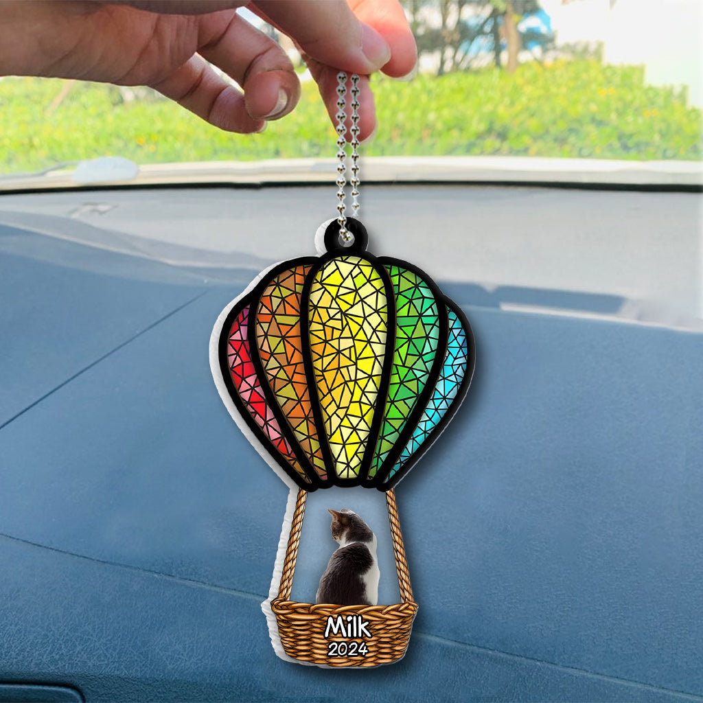 Chat et chien volant en montgolfière - Ornement de voiture transparent personnalisé avec chat