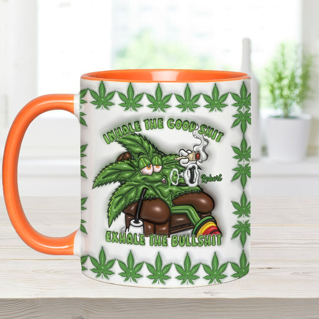 Inspirez les bonnes choses, expirez les conneries - Mug personnalisé à thème cannabis