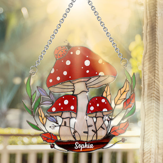 The Little Mushroom Garden - Personalized Mushroom Window Hanging Suncatcher Ornament