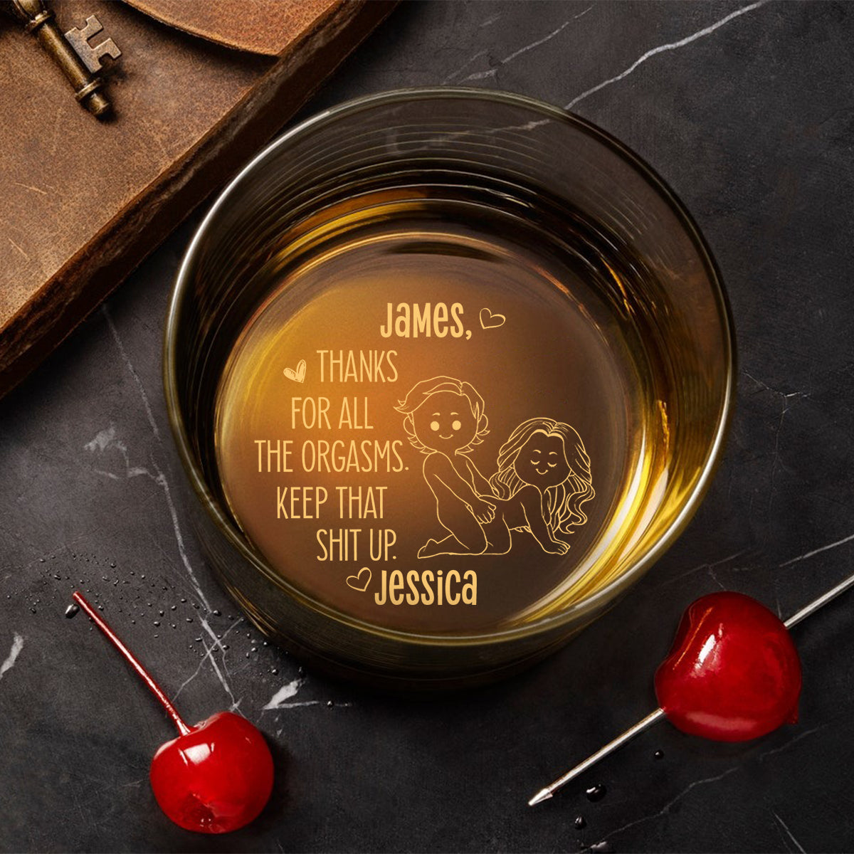Merci pour tous les orgasmes - Verre à whisky gravé personnalisé pour couple