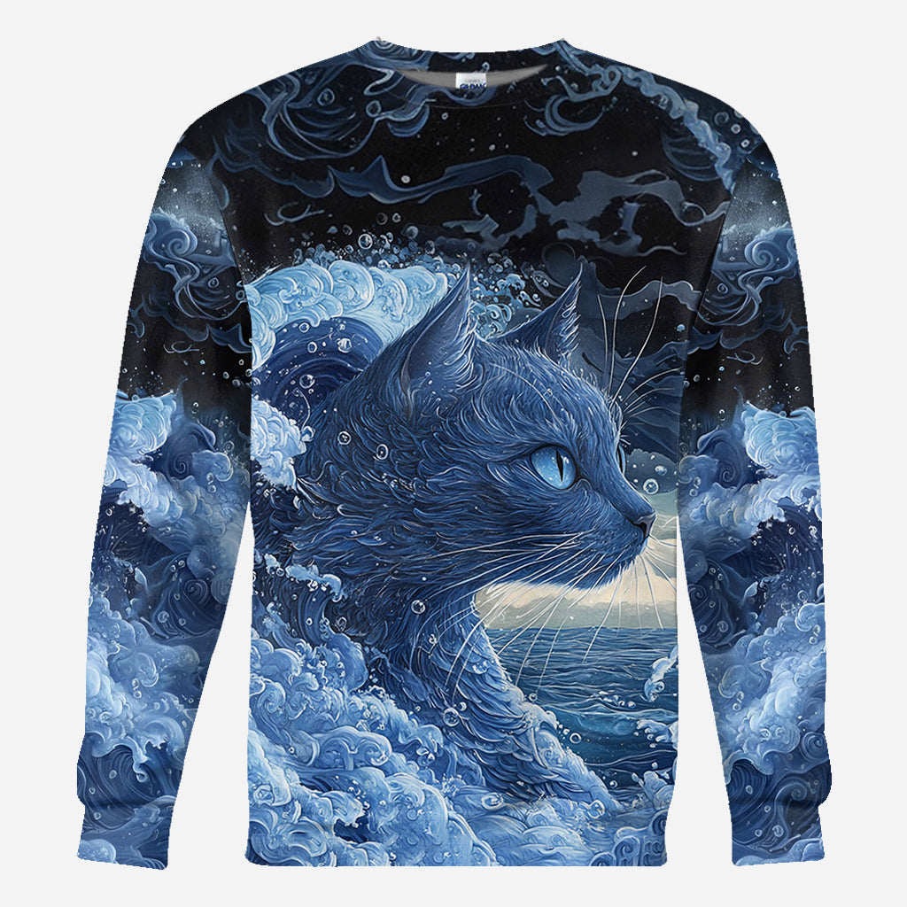 T-shirt à motif chat bleu - La vague du chat bleu