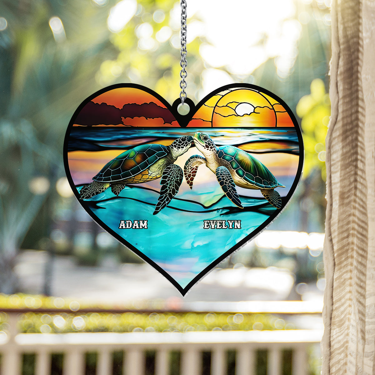 Je t'aime jusqu'à la plage et retour - Décoration attrape-soleil tortue personnalisée à suspendre à la fenêtre