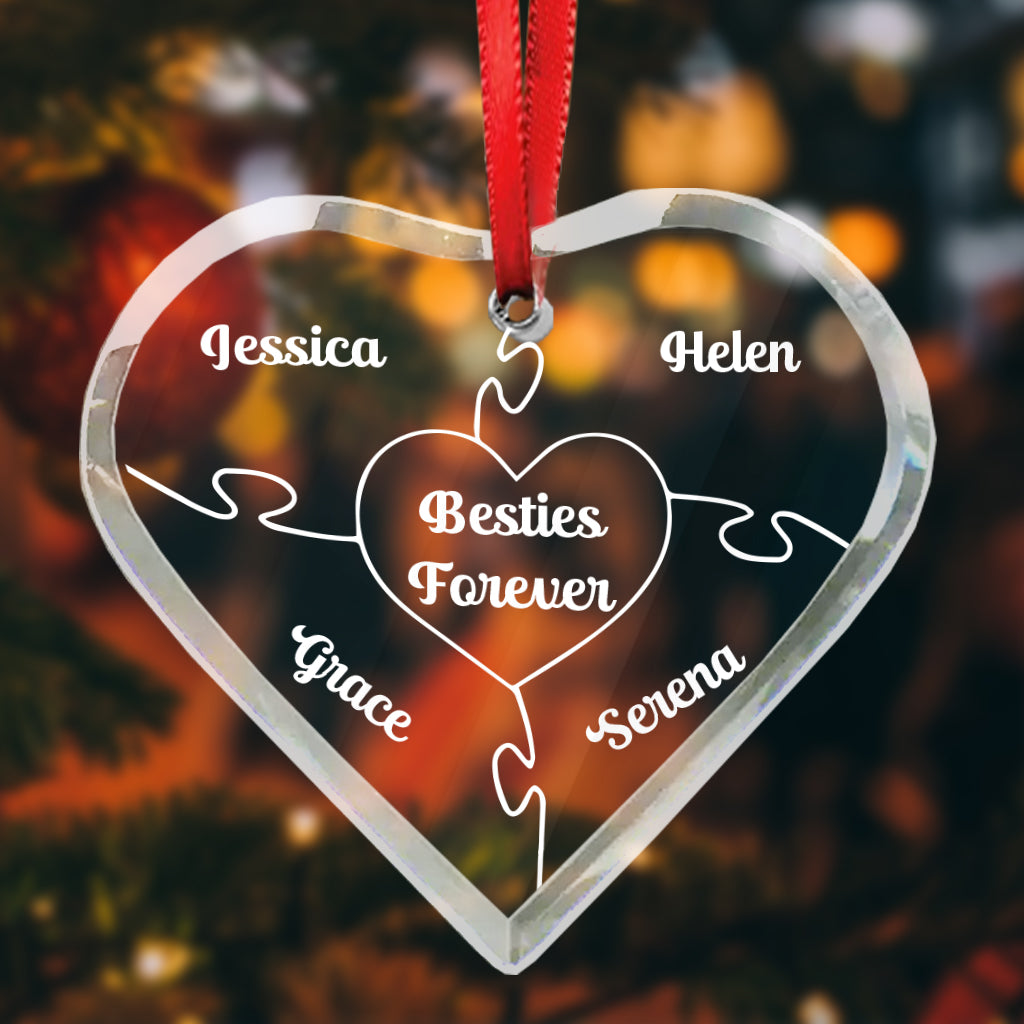 Pieces Of My Heart - Personalized Bestie Heart Shaped Glass Ornament