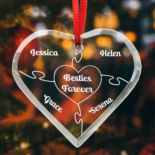 Pieces Of My Heart - Personalized Bestie Heart Shaped Glass Ornament