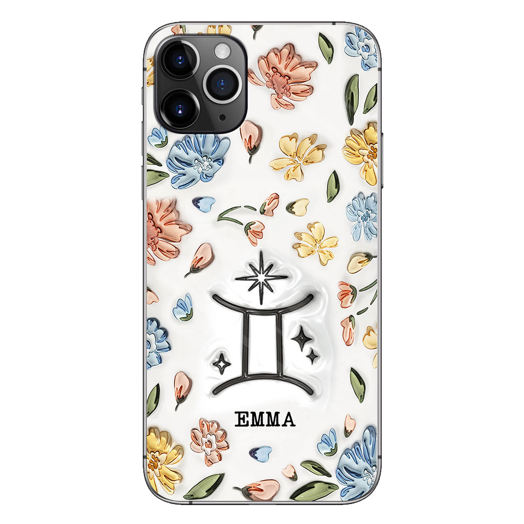 Coque de téléphone personnalisée avec signe du zodiaque et motif floral